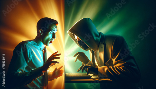 Computer hacking by a hacker, ideal image for an article or blog on computer security and data theft