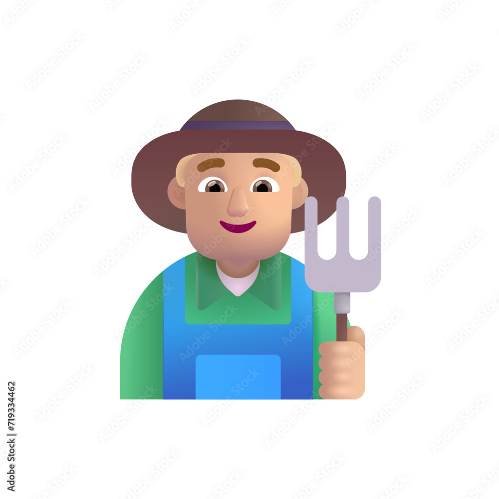 Man Farmer: Medium-Light Skin Tone Man Farmer: Medium-Light Skin Tone