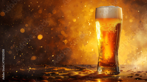  a glass containing beer on a brown background in