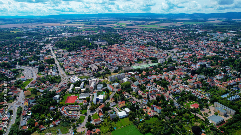 Aerial view of the city Gotha in Germany on a sunny spring day