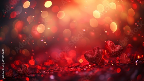 3D render valentine red background with bokeh