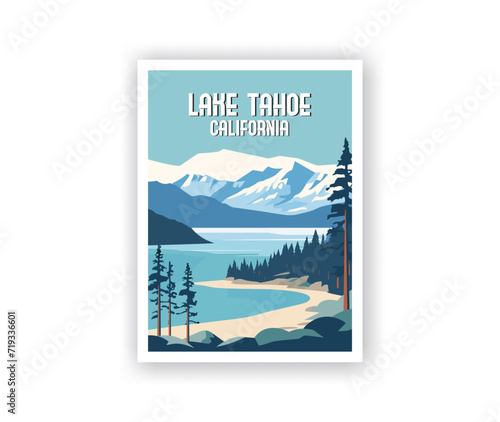 Lake Tahoe, California Illustration Art. Travel Poster Wall Art. Minimalist Vector art