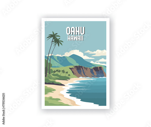 Oahu, Hawaii Illustration Art. Travel Poster Wall Art. Minimalist Vector art