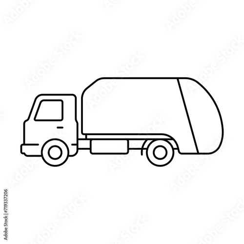 Garbage truck icon. Black contour linear silhouette. Editable strokes. Side view. Vector simple flat graphic illustration. Isolated object on a white background. Isolate.