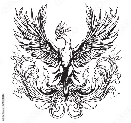 Phoenix bird sketch hand drawn Vector illustration Myths