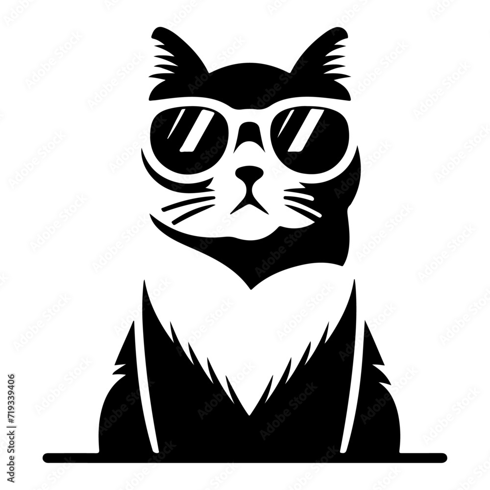 minimal a cat wearing sunglass vector icon, clipart, silhouette, black color minimal a cat wearing sunglass vector icon, clipart, silhouette, black color