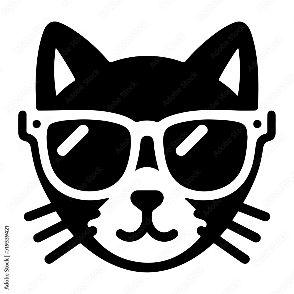 minimal a cat wearing sunglass vector icon, clipart, silhouette, black color minimal a cat wearing sunglass vector icon, clipart, silhouette, black color