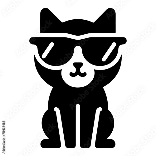minimal a cat wearing sunglass vector icon, clipart, silhouette, black color