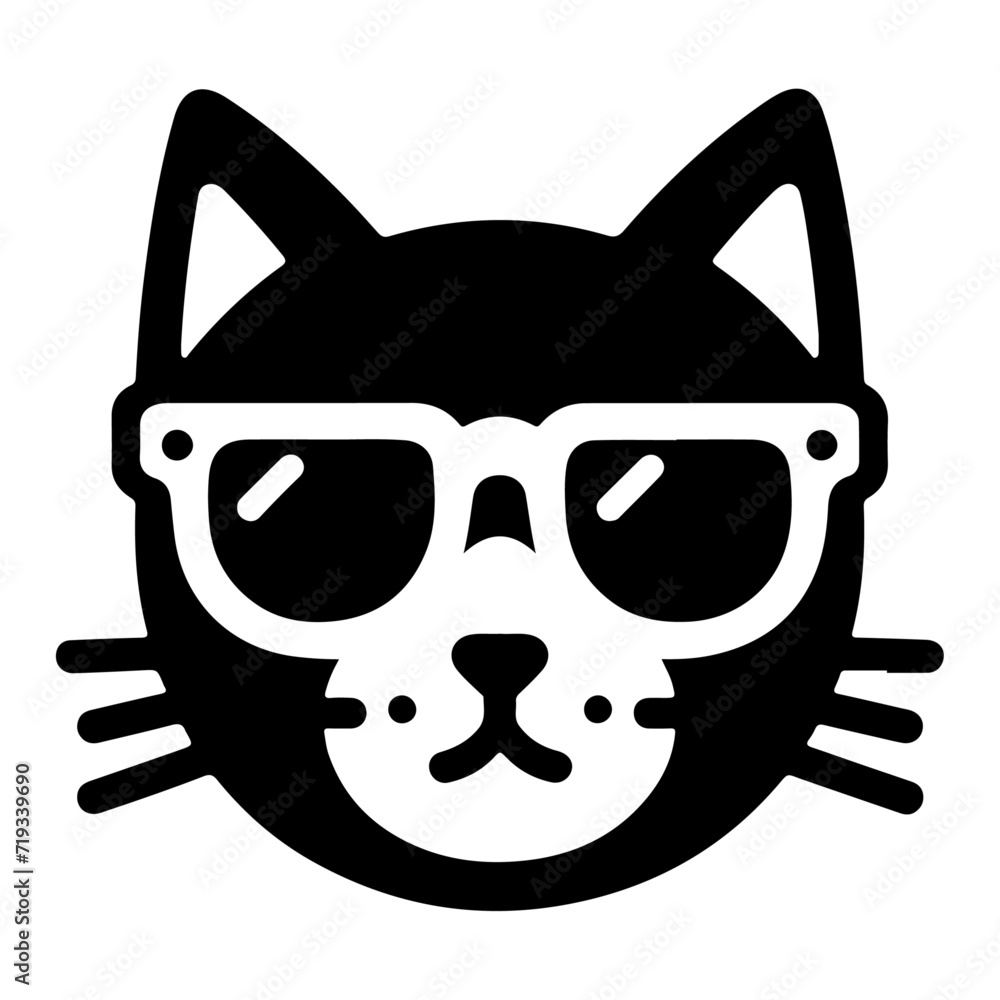minimal a cat wearing sunglass vector icon, clipart, silhouette, black color minimal a cat wearing sunglass vector icon, clipart, silhouette, black color