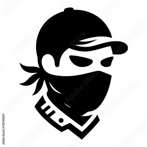 minimal Bandit head stylish boy vector icon, clipart, silhouette, black color