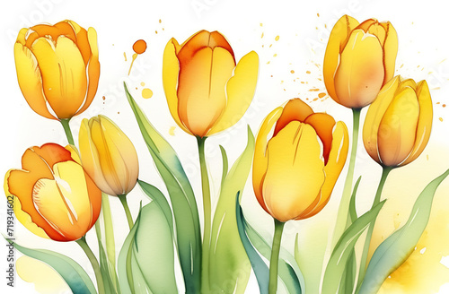 Flowers yellow tulips on a white background  holiday concept 