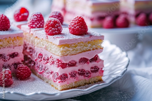 raspberry cake with raspberries   in the style of light pink