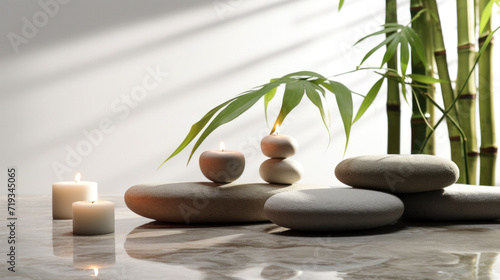 Concept of spa, Bamboo and stones in a wellness spa.