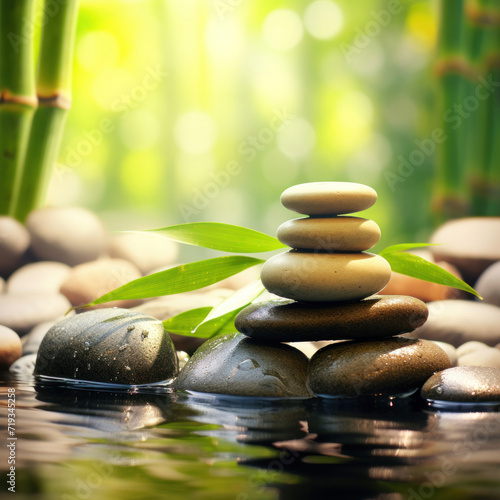 Concept of spa  Bamboo and stones in a wellness spa.