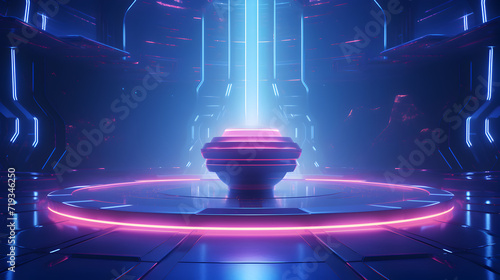 Futuristic sci fi abstract blue and purple neon lights,, Neon illuminated futuristic backdrop realistic image, ultra hd, high design very detailed Pro Photo 
