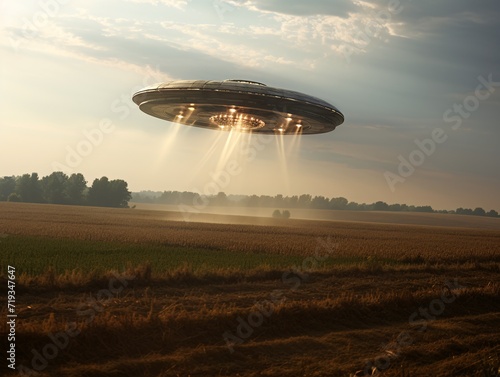 UFO flying over the meadow.