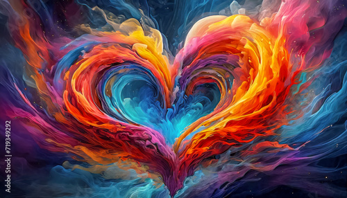 Peinture d'un coeur de forme nébuleuse colorée arc-en-ciel, Saint Valentin, mariage, sentiment d'amour et de romantisme photo