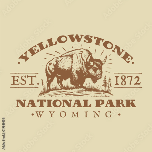 Yellowstone, Wyoming Illustration Clip Art Design Shape. National Park Vintage Icon Vector Stamp.