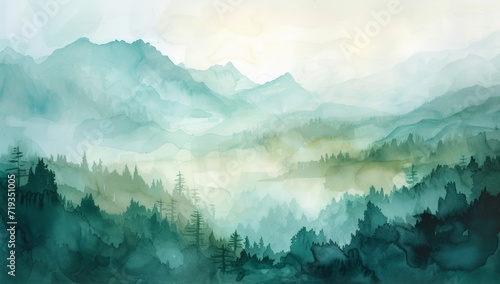 landscape watercolor painting at the mountains Generative AI