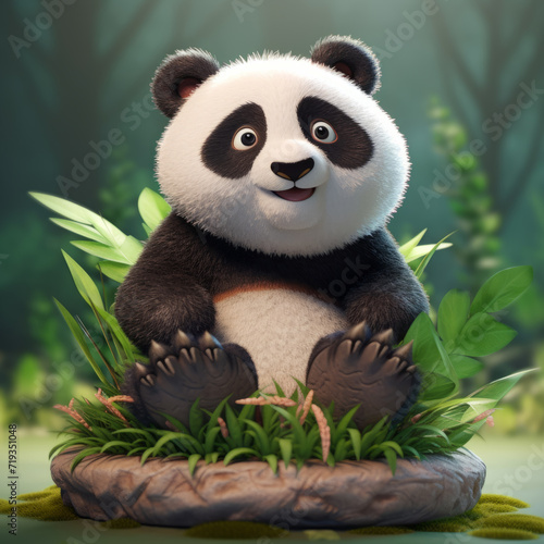 Sweet Panda Character in Forest Design