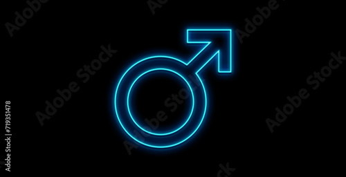 Bilde på lerret The male symbol in blue neon over black background.