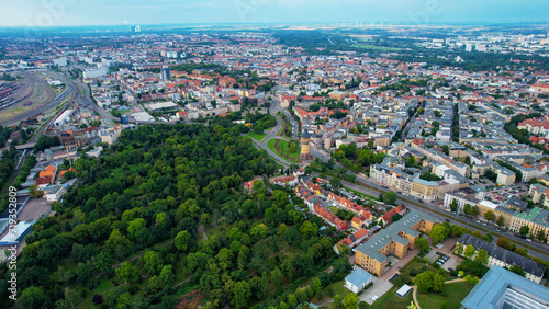 Aerial view around the city Halle an Der Saal in Germany on an early morning in spring © Barny_Media