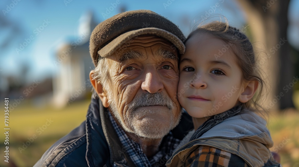 Obraz premium Elderly Man and Children Enjoying Outdoors