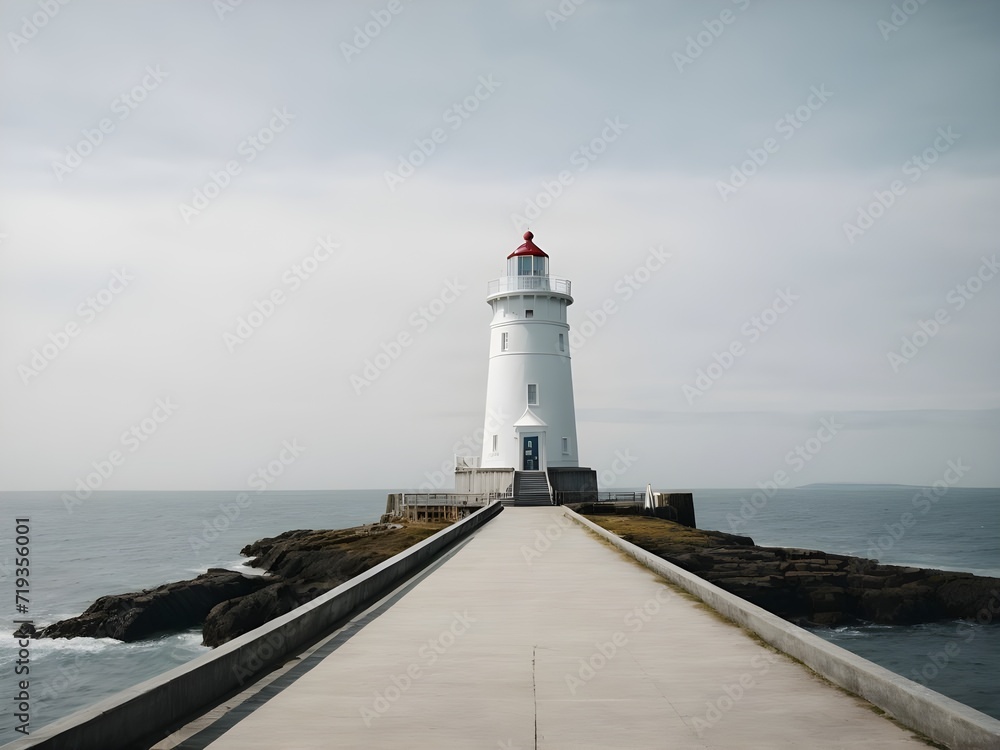 white lighthouse on the coast of state country