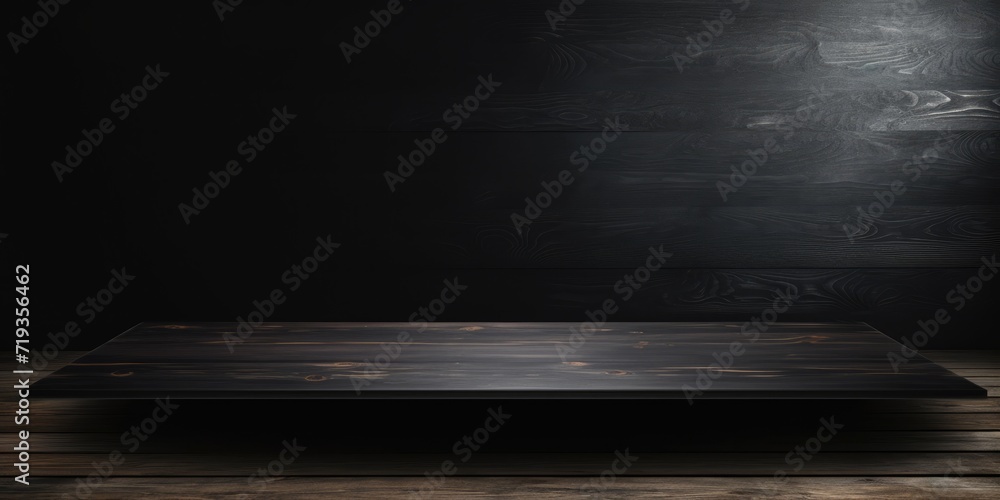 Black wooden interior table for product display. Black wooden interior table for product display.