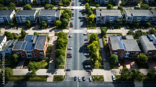Top view apartments complex building urban lifestyle district landscape with small town