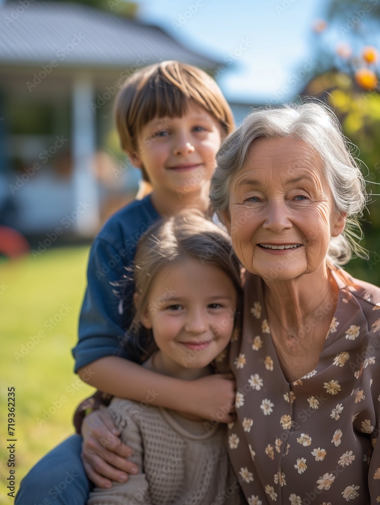 Grandmother with Granddaughters Smiling Together Grandmother with Granddaughters Smiling Together