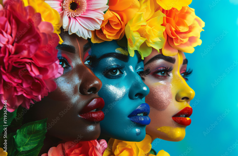 floral illustration of women, colors, feminism