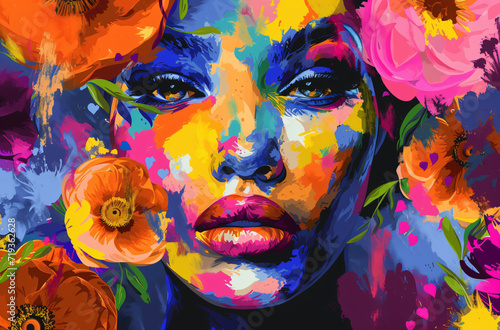 illustration  woman s face painted with flowers  look  feminism