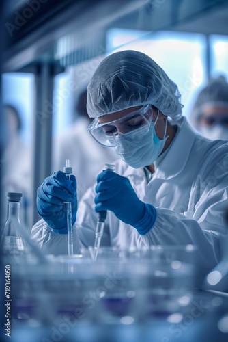 A scientist in a lab developing a vaccine