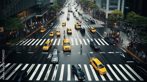 New York City and yellow cabs. Top view