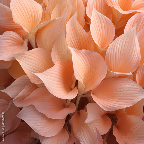 Peach leaves close up. Background in peach fuzz color. Square size © Anna