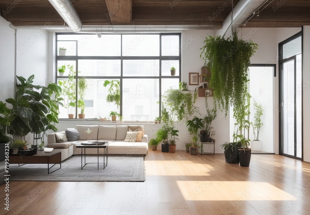 Fototapeta premium Empty room of modern contemporary loft with plan