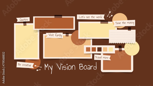 Vector photo collage template moodboard pictures grids vector illustration, vision board	