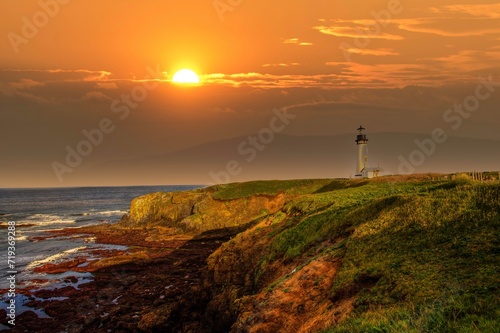 Yaquina Head Lighthouse on a headland near Newport Oregon, Oregon