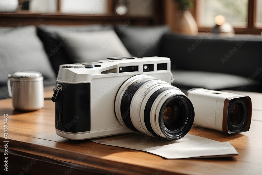 Concept photo shoot of a retro camera in black and white Concept photo shoot of a retro camera in black and white