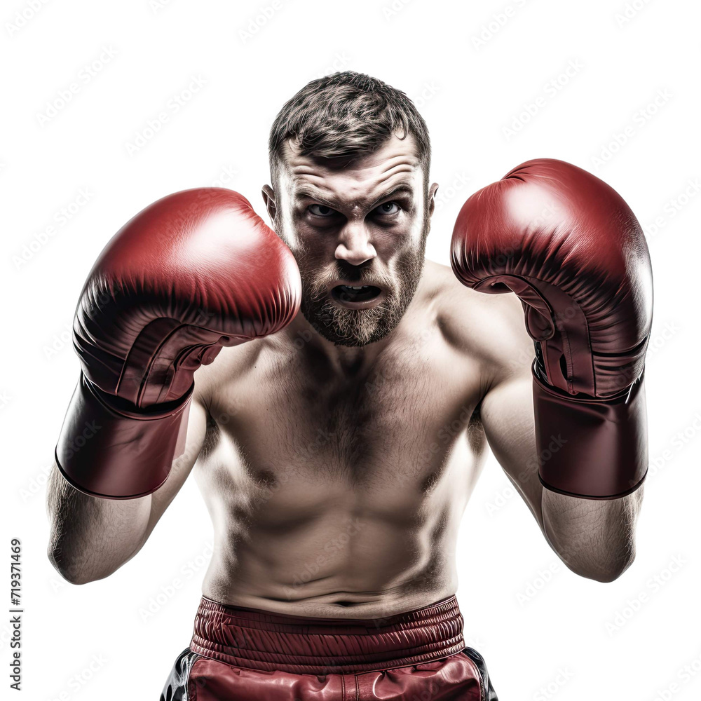  Boxer wearing gloves is punching fight isolated on white background