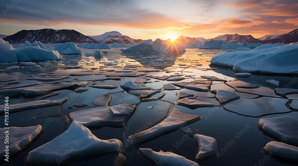 Melting Arctic Glacier at Sunset - A Stark Climate Change Symbol