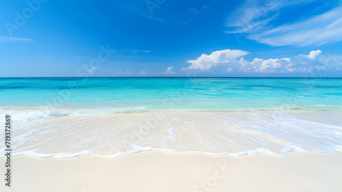 Beautiful tropical beach along the coastline  seaside view of sandy beach. blue sky  background wallpaper.