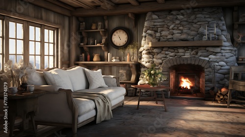 Farmhouse Blend of rustic and traditional elements, often with vintage decor © Wardx