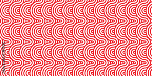 Modern diamond geometric ocean spiral pattern and abstract circle wave lines. red seamless tile stripe geomatics overlapping create retro square line backdrop pattern background. Overlapping Pattern.