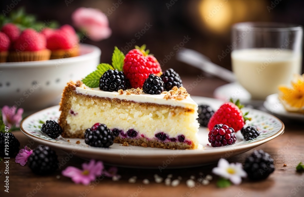 Slice of tasty sweet cake with cream Slice of tasty sweet cake with cream