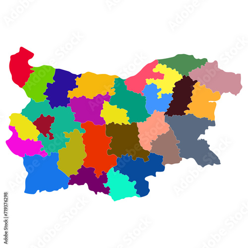 Bulgaria map. Map of Bulgaria in administrative provinces in multicolor