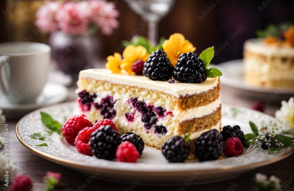 Slice of tasty sweet cake with cream Slice of tasty sweet cake with cream