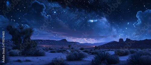 Capturing Tranquility: An Enchanting Desert Landscape Beneath A Starry Night Sky. Сoncept Enlightening Yoga Retreat: Find Inner Peace And Balance In Nature's Embrace