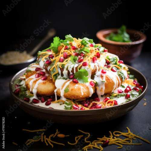 indian street food or chat called dahi kachori